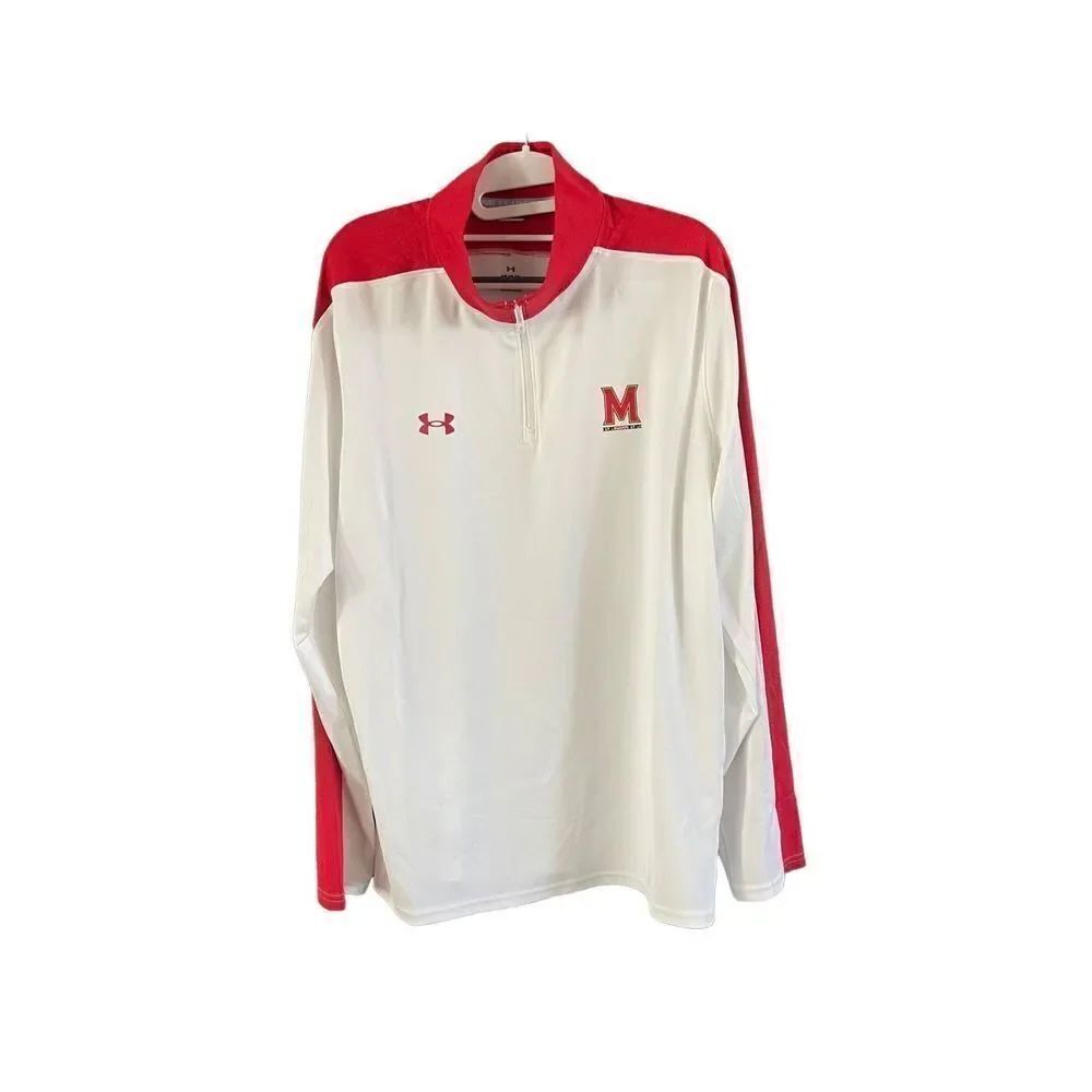 Under Armour Mens White Red 1/4 Zip Maryland Terrapins Pullover Size Large